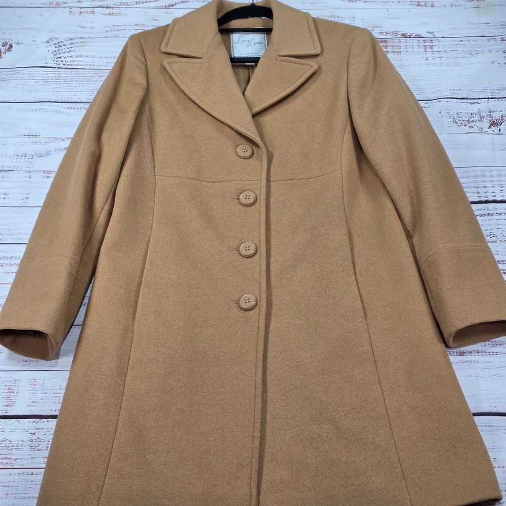 Larry Levine Wool Blend Coat Womens 6 Camel Tan Excellent Empire Waist Walking - Picture 7 of 13